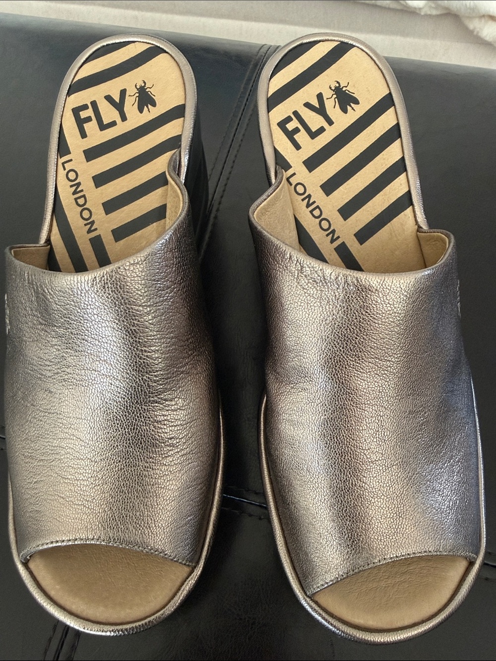 FLY London Idra Bronze Leather Wedge Sandals EU 38